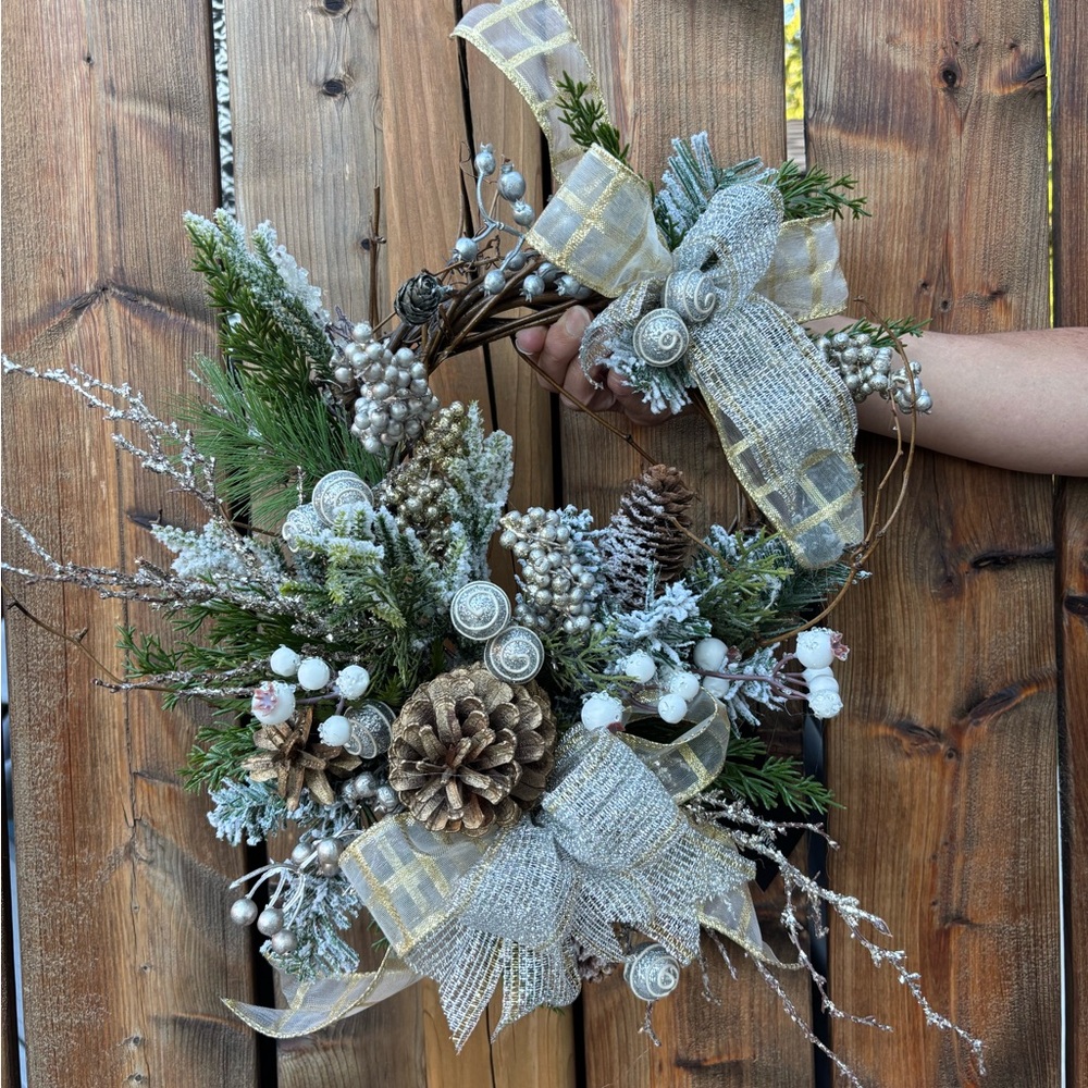 Festive Silver and Gold Holiday Wreath